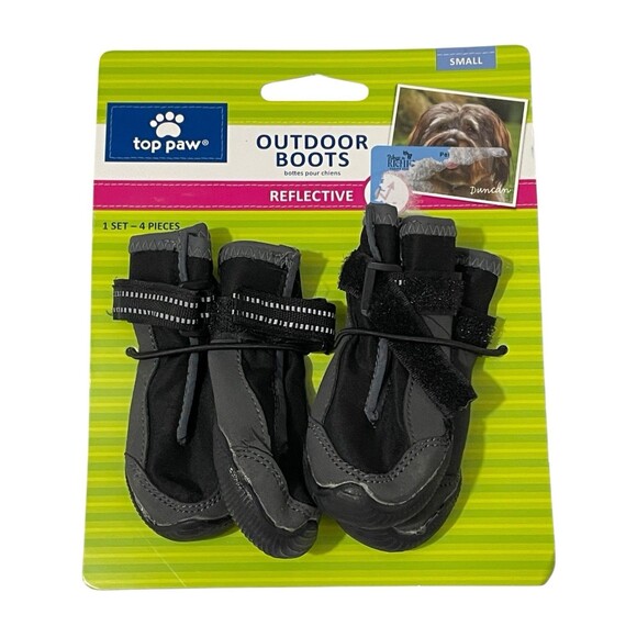 Top Paw Black Gray Reflective Protective Dog Outdoor Rain/Snow Boots Size S - Picture 1 of 2